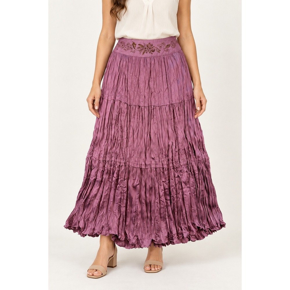 Bandolino NWT 18W Mauve Crinkle Broomstick Skirt Embroidery Boho Peasant Festive